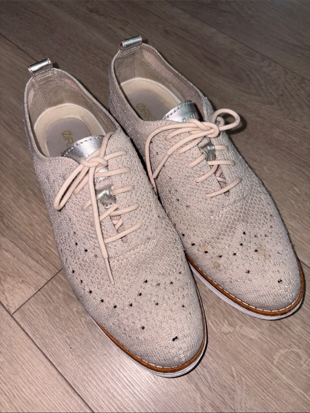 Cole Haan Women's Knit Lace-Up Oxfords in Blush Pink with Silver Accent